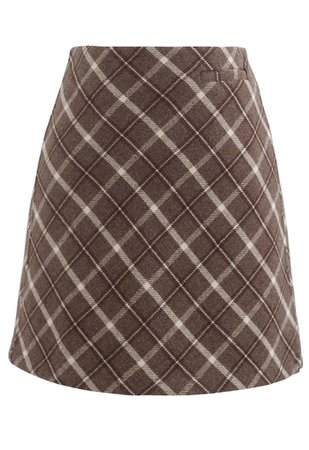 Stylish Plaid Wool-Blend Mini Skirt in Brown - Retro, Indie and Unique Fashion