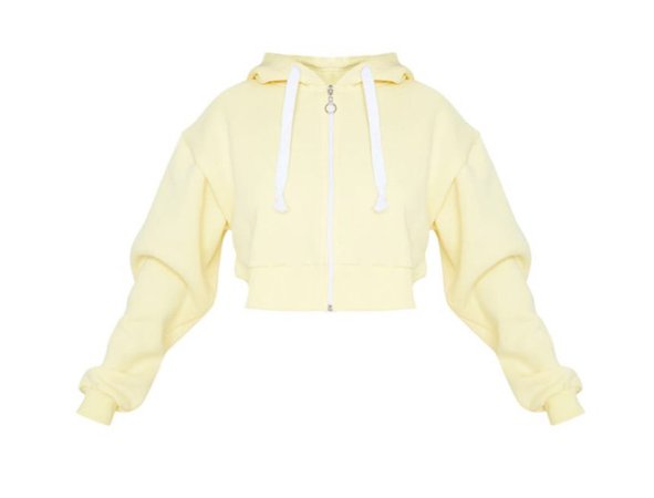 Yellow Thick Zip Up Drawstring Cropped Hoodie $24