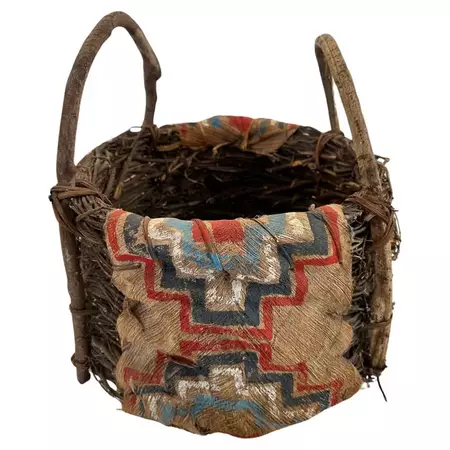 Antique Native American Painted Bark and Twig Basket For Sale at 1stDibs