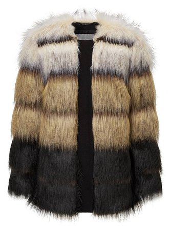 Grace & Oliver Madison Stripe Faux Fur Jacket, Black/Multi at John Lewis & Partners