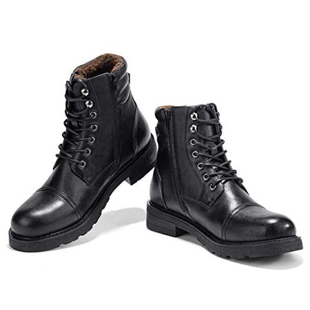 Amazon.com | GM GOLAIMAN Men's Motorcycle Snow Dress Boots - Lace Up Zip Cap Toe Ankle Boot Military Tactical Work Combat Hiking Botas Invierno Hombre(2 Black-9) | Shoes
