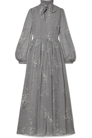 Co | Pussy-bow floral-print crinkled silk-chiffon maxi dress | NET-A-PORTER.COM