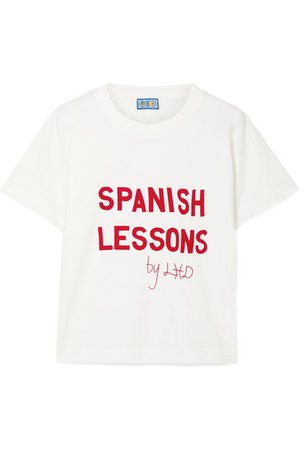 LHD | Spanish Lessons flocked cotton-jersey T-shirt | NET-A-PORTER.COM