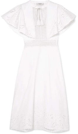 Lace-trimmed Broderie Anglaise Cotton Midi Dress - White