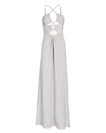 PatBO Cut-Out Lurex Maxi Dress in silver | INTERMIX®
