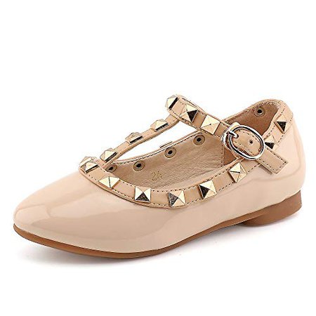 Amazon.com | CCTWINS KIDS Toddler Little Kid Baby Girl Studded T-Strap Flat Shoes for Child | Flats