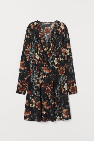 V-neck Jersey Dress - Black/floral - Ladies | H&M US