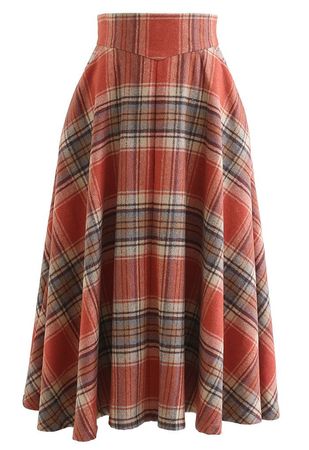 Multicolor Check Print Wool-Blend A-Line Skirt - Retro, Indie and Unique Fashion