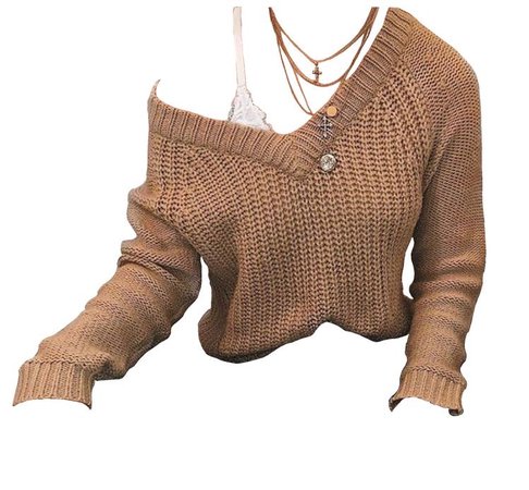 brown sweater with white tank