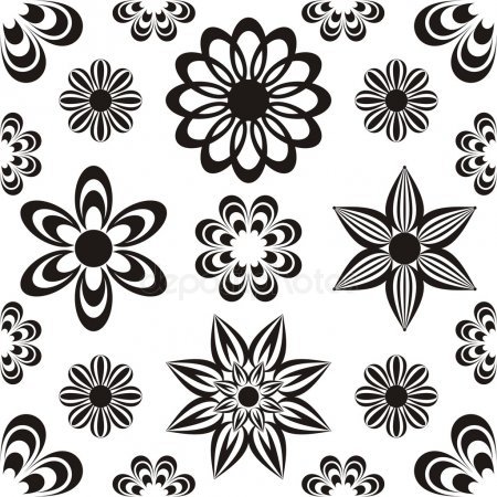 vector zwart-wit bloemmotief — Stockvector © olgacov #77198065