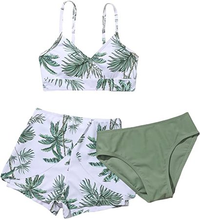Amazon.com: Romwe Girl's Tropical Print Bikini Set Sport Bathing Suit 3 Piece Swimsuit with Shorts Green 160 : Clothing, Shoes & Jewelry