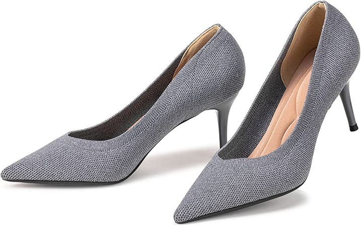 Amazon.com | LYTIYO Womens Low Heel Pointed Toe Pump Shoes Grey | Shoes