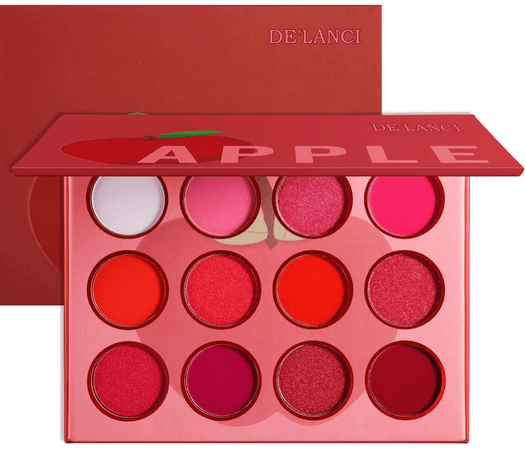 Red Pink Eyeshadow Palette, DE’LANCI Professional Matte Shimmer High Pigmented 12 Colors Eye Shadow Makeup Pallet, Waterproof Blendable Small and Cute Eye Shadow Makeup Pallete, Vegan and Cruelty Free