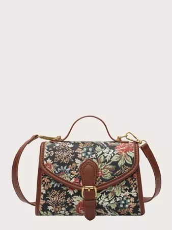 Buckle Decor Floral Pattern Flap Satchel Bag | SHEIN USA