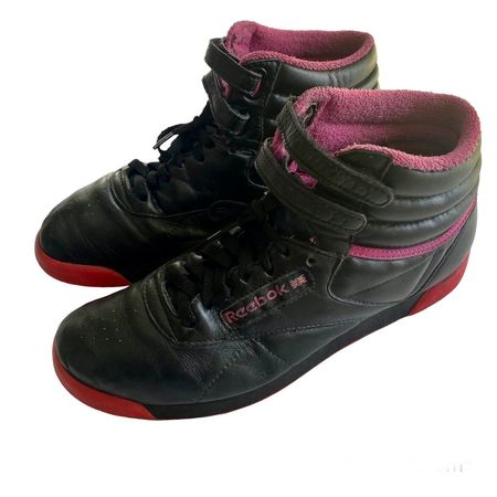VTG 80s Reebok Classic Freestyle Hi Tops Black / Hot Pink Sneakers Sz 6.5 | eBay