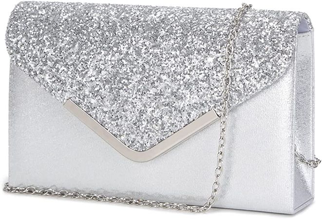 Lam Gallery Women's Evening Clutch Small Crossbody Purse for Prom Classic Wedding Party Shoulder Bags (Sparkling Silver): Handbags: Amazon.com