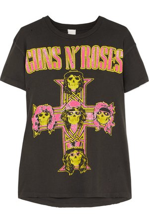 MadeWorn | Guns n Roses neon distressed printed cotton-jersey T-shirt | NET-A-PORTER.COM
