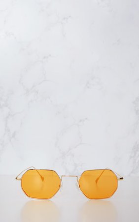 Orange Hexagon Retro Sunglasses | PrettyLittleThing