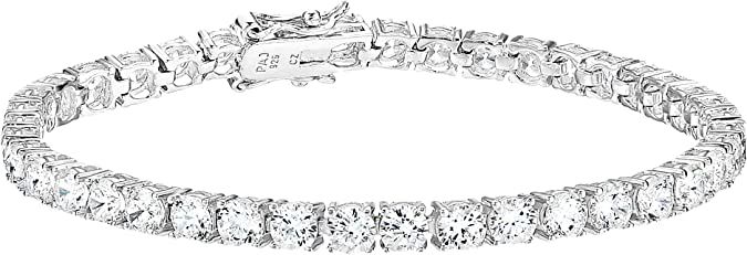 Amazon.com: Amazon Essentials Platinum Plated Sterling Silver Round Cut Cubic Zirconia Tennis Bracelet (4mm), 7.25" : Clothing, Shoes & Jewelry
