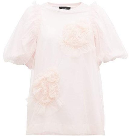 Tulle Overlay Cotton T Shirt - Womens - Pink