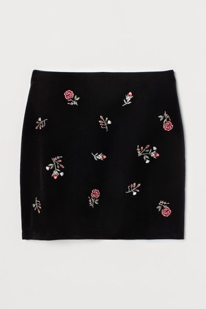 Embroidered Skirt - Black/roses - Ladies | H&M US
