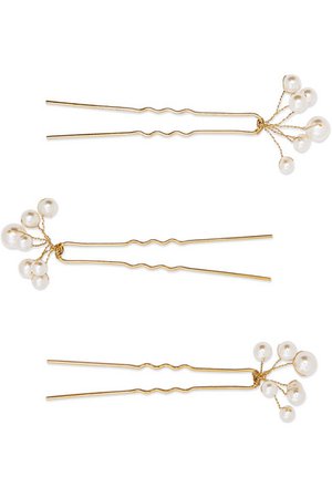 Jennifer Behr | Primavera set of three gold-tone Swarovski pearl hair pins | NET-A-PORTER.COM