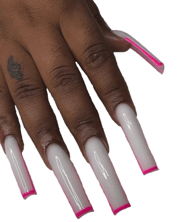 neon pink edged white acrylic nails
