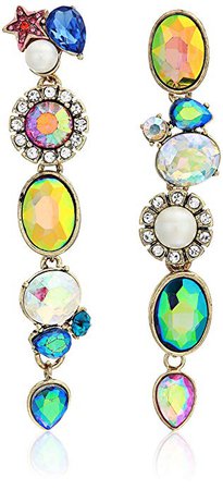 Amazon.com: Betsey Johnson Jewelry Women's Mixed Stone Mismatch Linear Earrings, Multi, One Size: Clothing