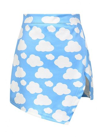 Zmori Blue Cloud Sky High Waist Bodycon Slit Mini Skirt