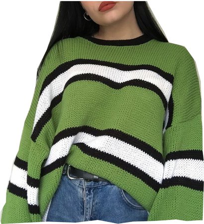 green and white stripped sweater