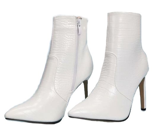 white croc leather heeled boots