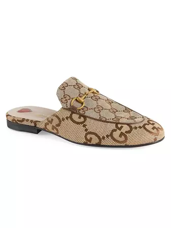 Shop Gucci Princetown Canvas Slippers | Saks Fifth Avenue