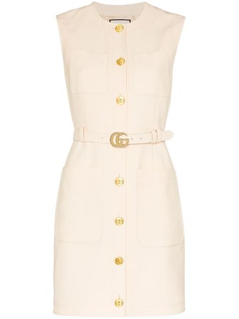 Gucci Belted Waist Mini Dress 609245Z8AH7 Neutral | Farfetch