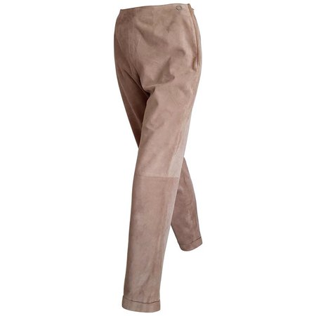 CHANEL "New" Beige Suede Pants Silk Lined - Unworn For Sale at 1stdibs