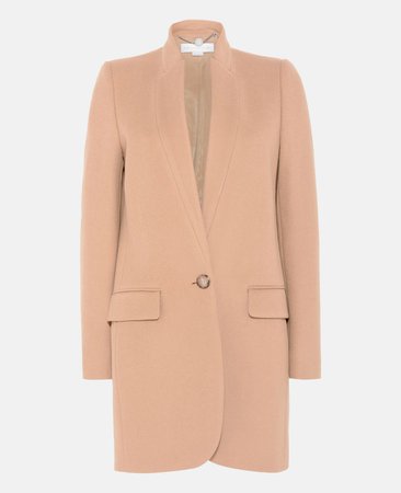 Nude colored coat with tortoiseshell button