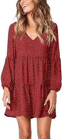 Cosonsen Womens Casual Dress Long Sleeve V Neck Printed Short Dress Pink M at Amazon Women’s Clothing store
