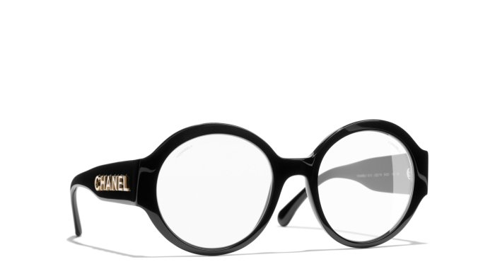 Round Sunglasses - Black & Gold frame, Transparent lenses | CHANEL