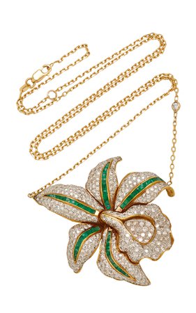 One-Of-A-Kind Diamond And Emerald Lotus Flower Necklace by Shay | Moda Operandi