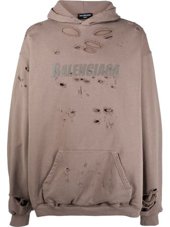 Balenciaga Logo Print distressed-finish Hoodie - Farfetch