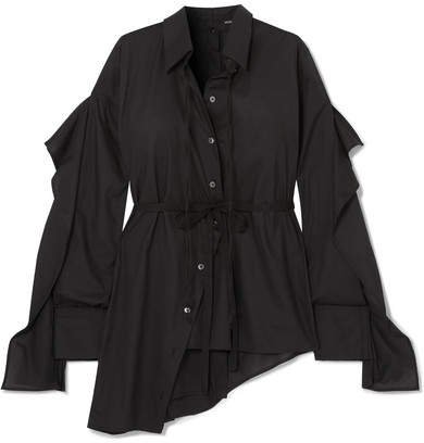 Asymmetric Paneled Cotton-poplin Shirt - Black