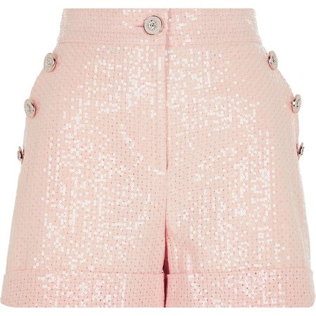 Pink sequin button front shorts | River Island