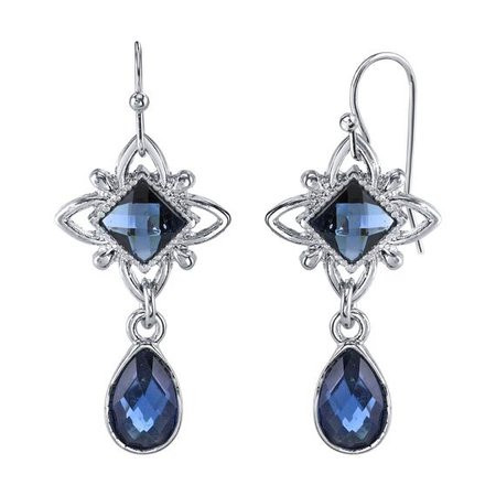 Silver-Tone Blue Drop Earrings