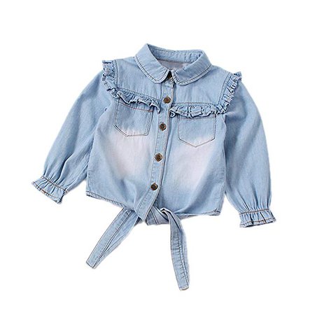 Amazon.com: Toddler Girls Crop Tie Tops Denim Shawl Jeans Shirt Children's Casual Blouse: Clothing