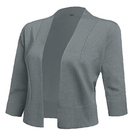 AAMILIFE Women's 3/4 Sleeve Cropped Cardigans Sweaters Jackets Open Front Short Shrugs for Dresses (Small, 12-Grey) at Amazon Women’s Clothing store