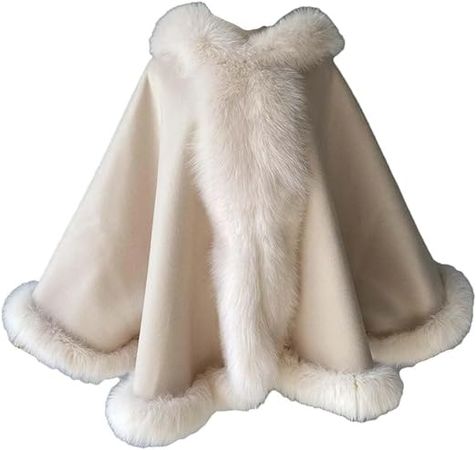 Amazon.com: Women Autumn Winter Wool Blend Coat Real Trim Solid Color Cashmere Cloak Ladies Fur Outerwear White One Size : Clothing, Shoes & Jewelry