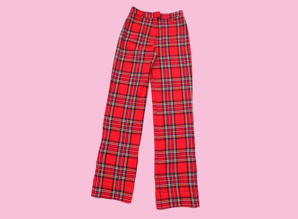 RED 90'S PLAID TROUSERS / checked granny pants / 90's | Etsy