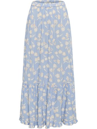 Shop blue Peony tulip print flared maxi skirt with Express Delivery - Farfetch