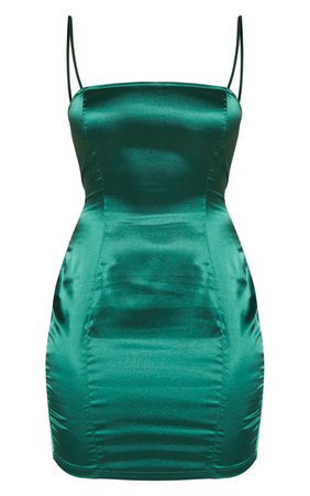 Petite Emerald Green Satin Bodycon Dress | PrettyLittleThing USA