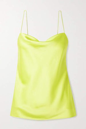 The Axel Acid Draped Neon Stretch Silk-charmeuse Camisole - Green