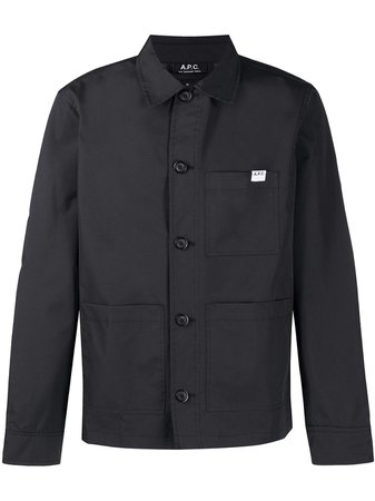 A.P.C. logo-patch button-up shirt jacket black PAAEEH02609 - Farfetch